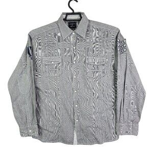 Mens Gray Moment Of Truth Shirt Long Sleeve Button Up Embroidered Patches XXL
